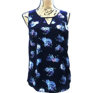 Market & Spruce Sleeveless Navy Floral Blouse Sz M